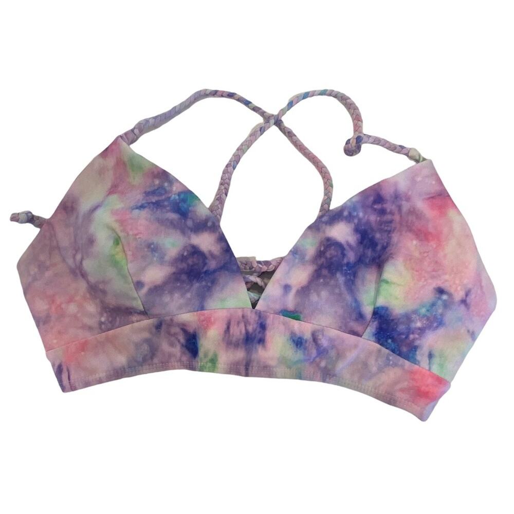 ZAFUL Purple Ice Dyed Bikini Top Braided Ties Lace Up Back Size Medium